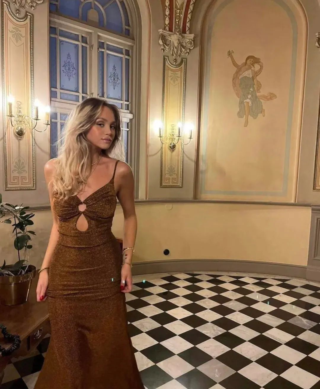 Misha Josette Midi Dress Brown Size 6 for rent on The Volte - main image