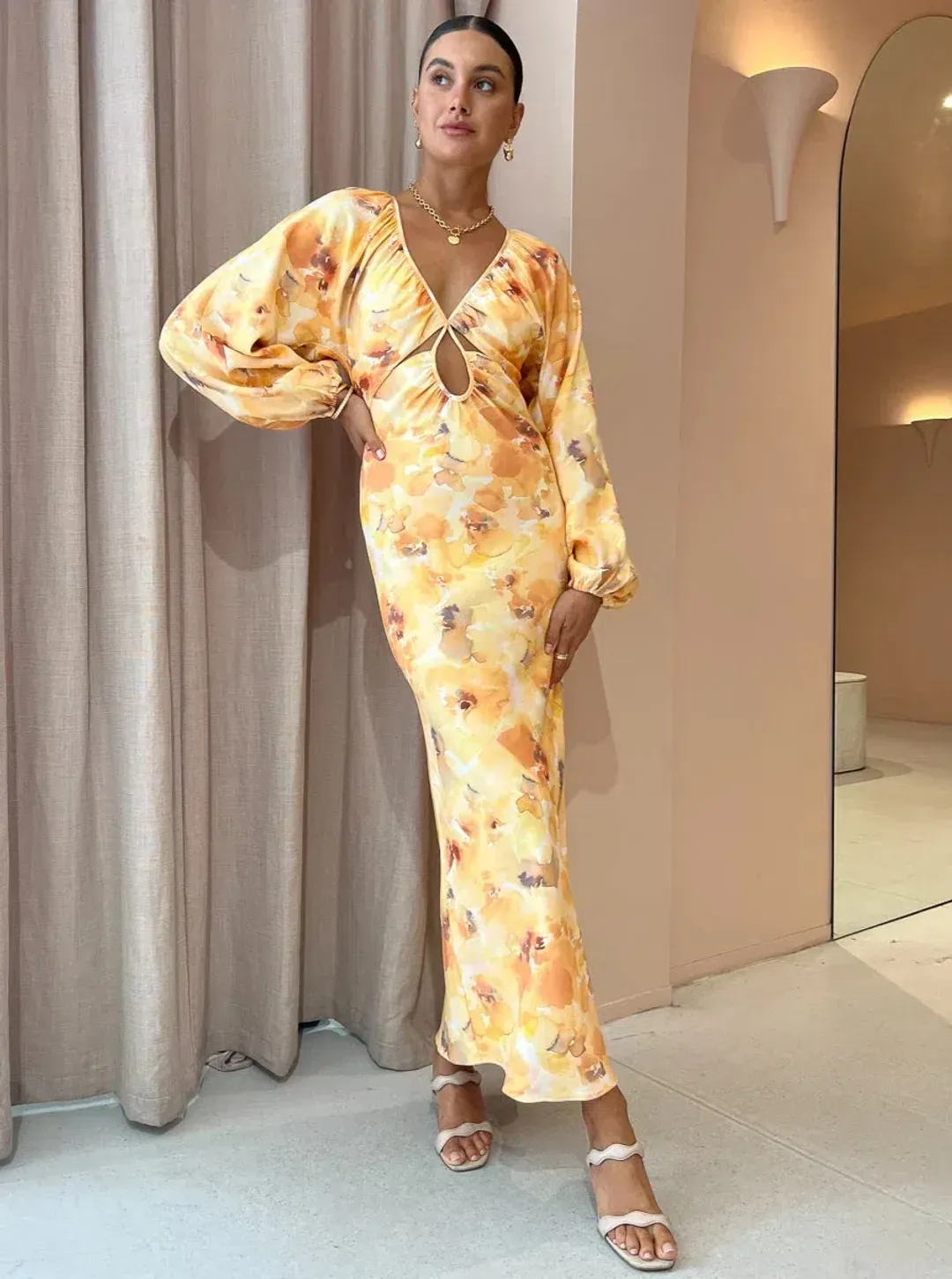 Significant Other Libby Long Sleeve Midi Dress Floral Size 8 for rent on The Volte - main image