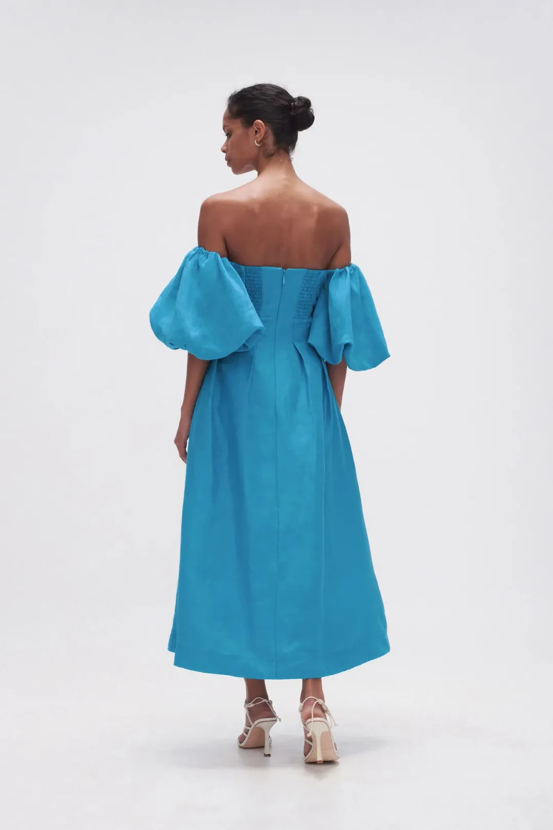 Aje Eugenie Off Shoulder Midi Dress Azure Blue Size AU 8 for rent on The Volte - main image
