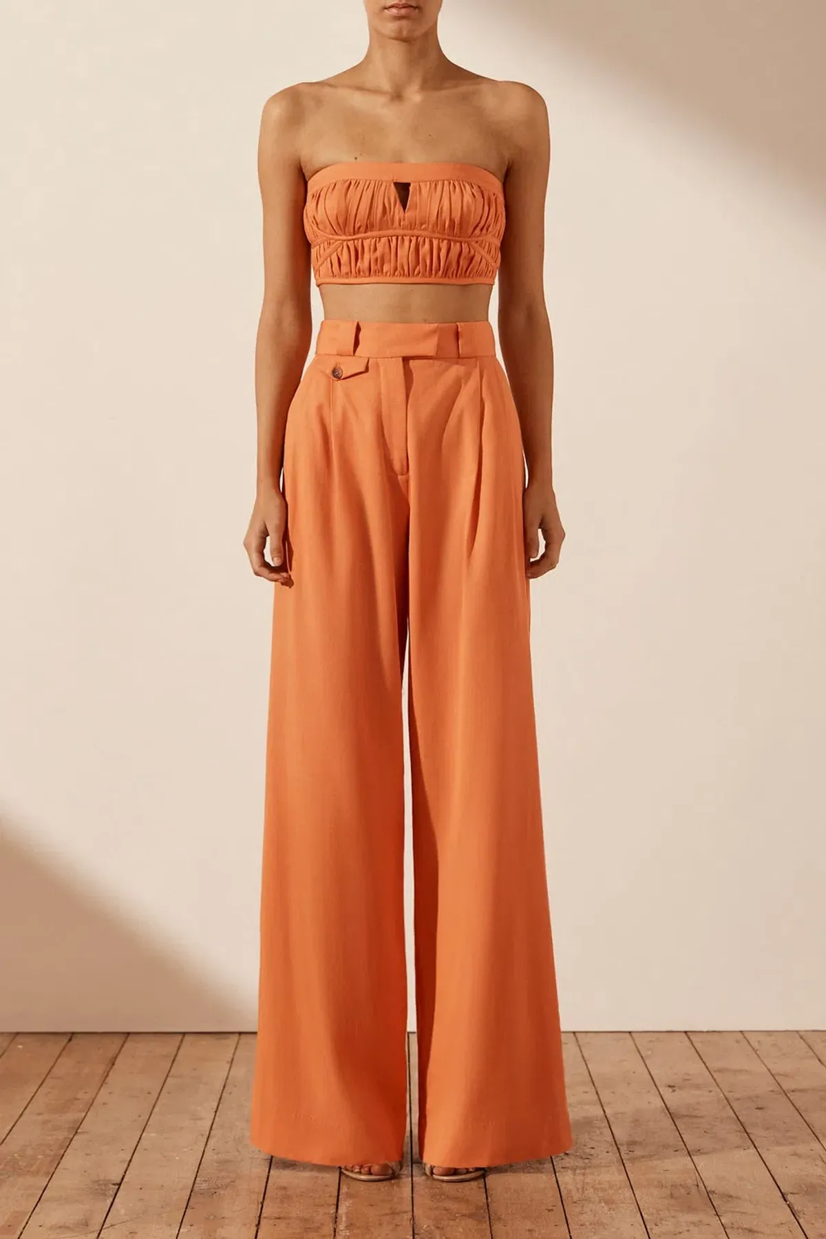 Shona Joy Sara Tailored Wide Leg Pant & Strapless Bustier Orange Size AU 10 - Image 1