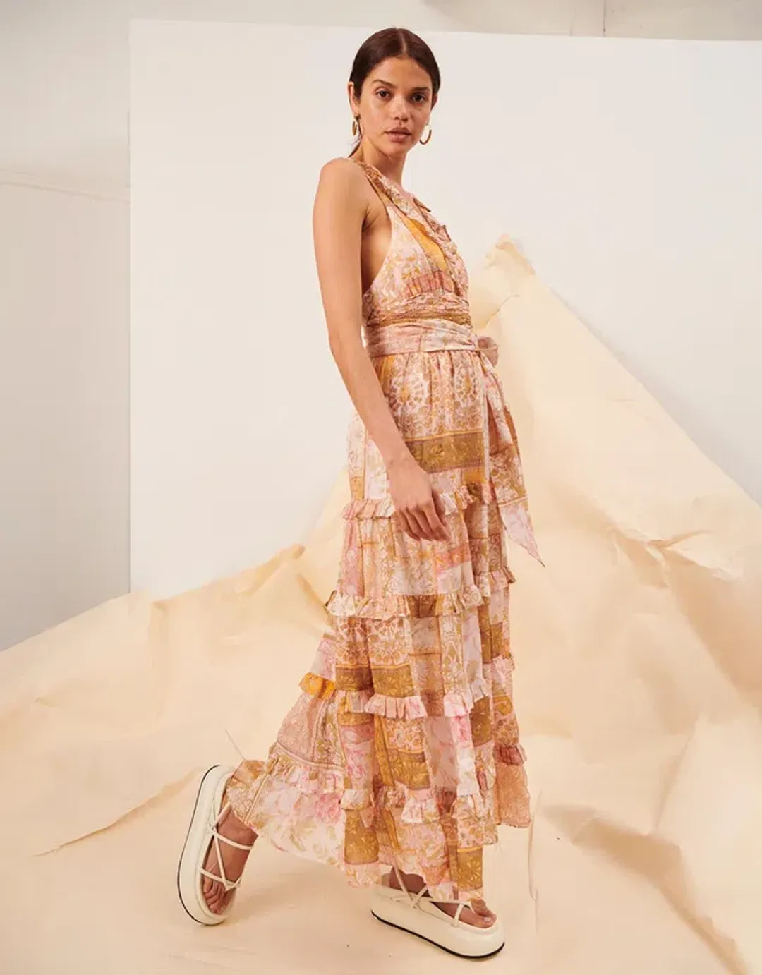 Kate Ford Larissa V Ruched Gown In Electra Size AU 12 for rent on The Volte - main image