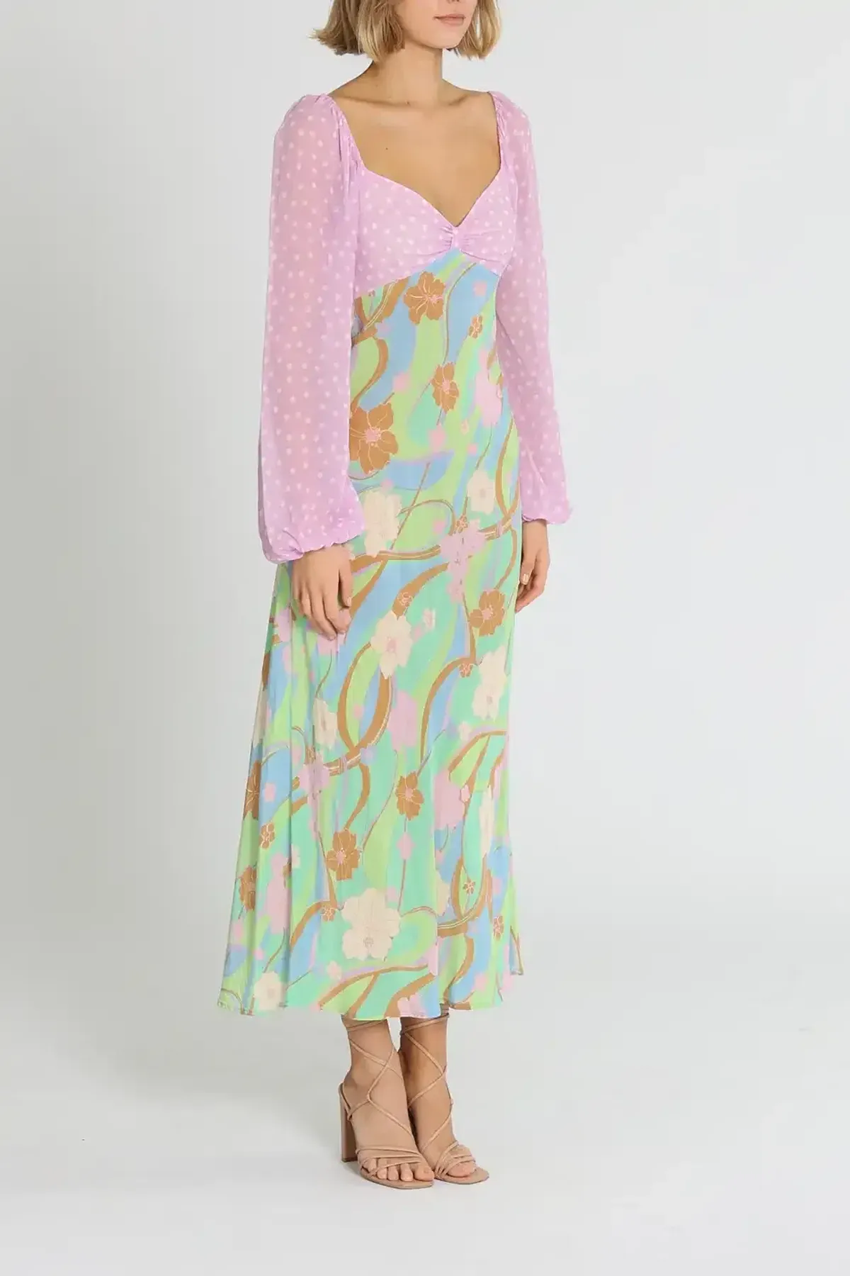 Rixo London Gio Jewel Midi Dress Multi Print Size AU 12 - Image 2