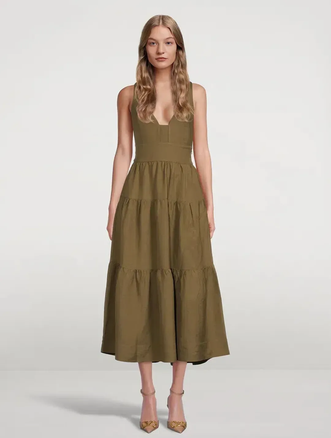 Shona Joy Juliana Midi Dress Khaki Size AU 10 for rent on The Volte - main image