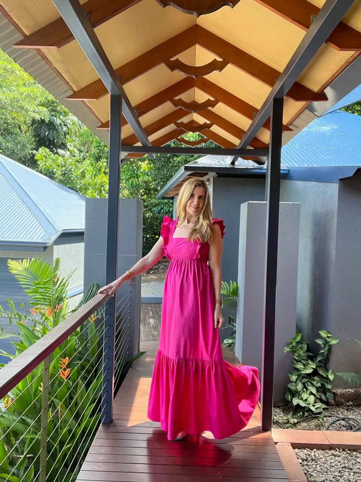 Self-Portrait Ruffled Cotton Poplin Maxi Dress in Pink Size 12 - Image 4