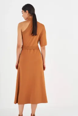 Oroton Asymmetric Dress in Toffee Orange in Size M(AU 10-12) for rent on The Volte - image 2