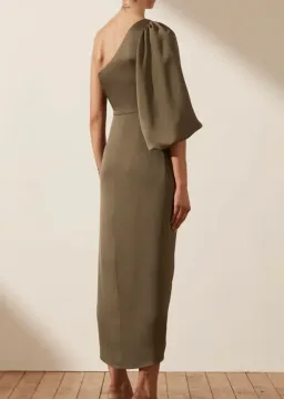 Shona Joy Luxe Tie Front One Shoulder Dress in Pine Size AU 8 / S for rent on The Volte - image 3
