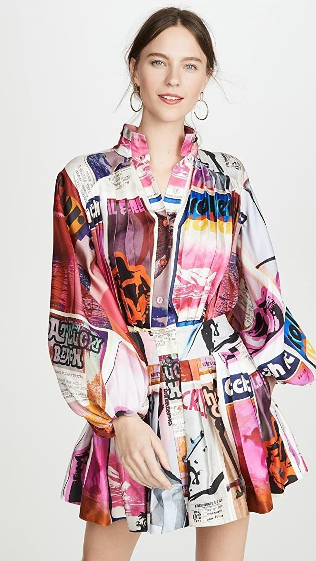 Zimmermann Wavelength Long Sleeve Mini Dress Pink Poster Print Size 8 for rent on The Volte - main image