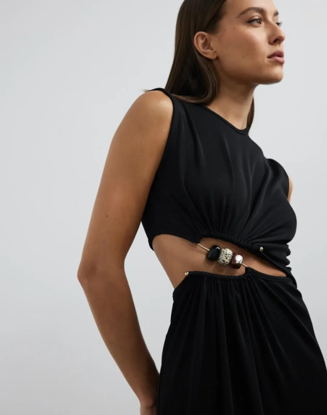 Christopher Esber Ruched Quartz Abacus Dress Black Size 8 for rent on The Volte - main image