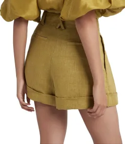 Aje Byblos Belted Linen Short in Olive Green Size AU 8 for rent on The Volte - image 5