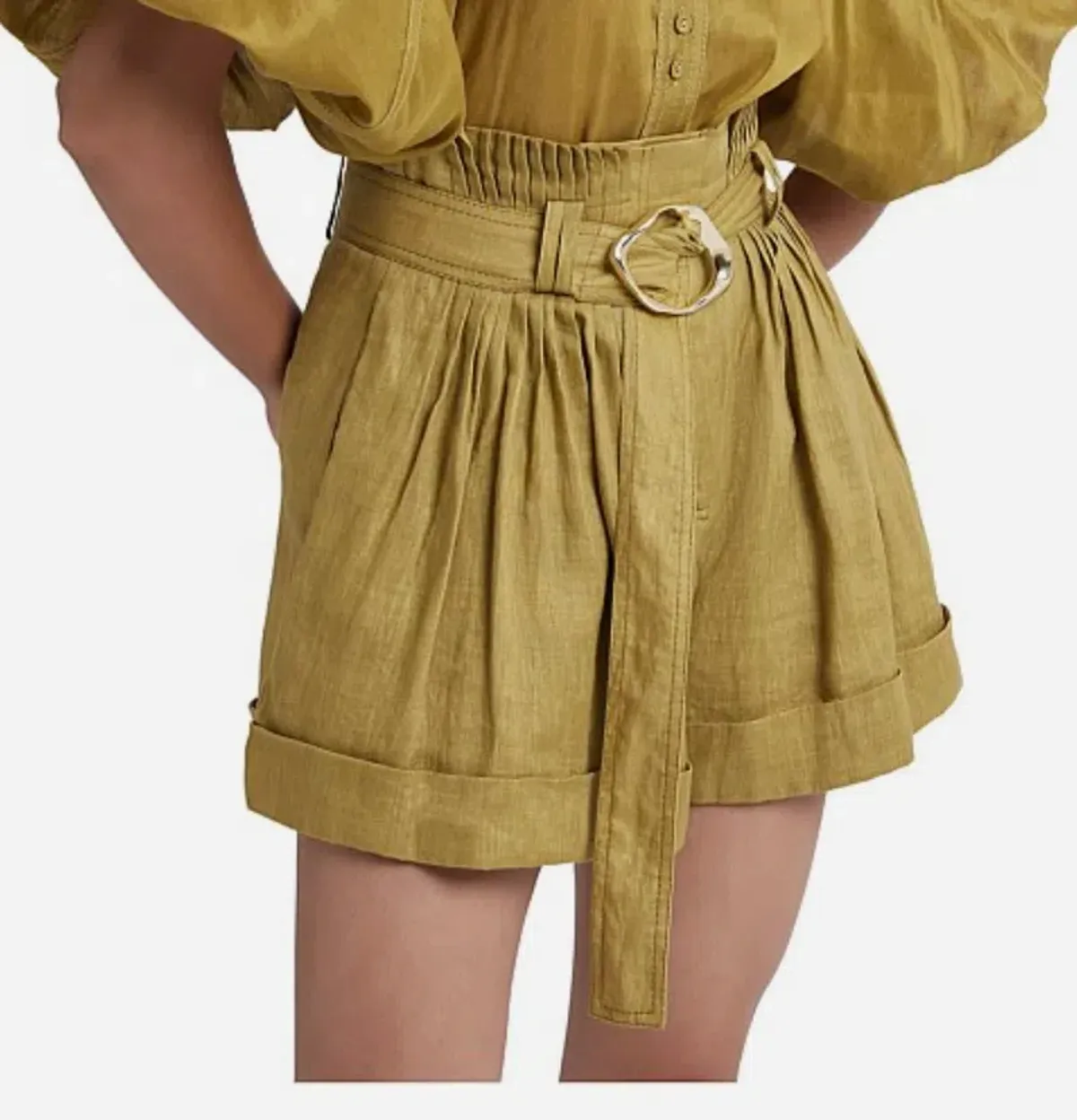 Aje Byblos Belted Linen Short in Olive Green Size AU 8 - Image 3