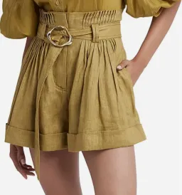 Aje Byblos Belted Linen Short in Olive Green Size AU 8 for rent on The Volte - image 2