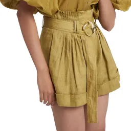 Aje Byblos Belted Linen Short in Olive Green Size AU 8 for rent on The Volte - image 4