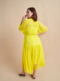 La Ligne Constance Shirred Silk-Chiffon Midi Dress Yellow Size 12 for rent on The Volte - image 3