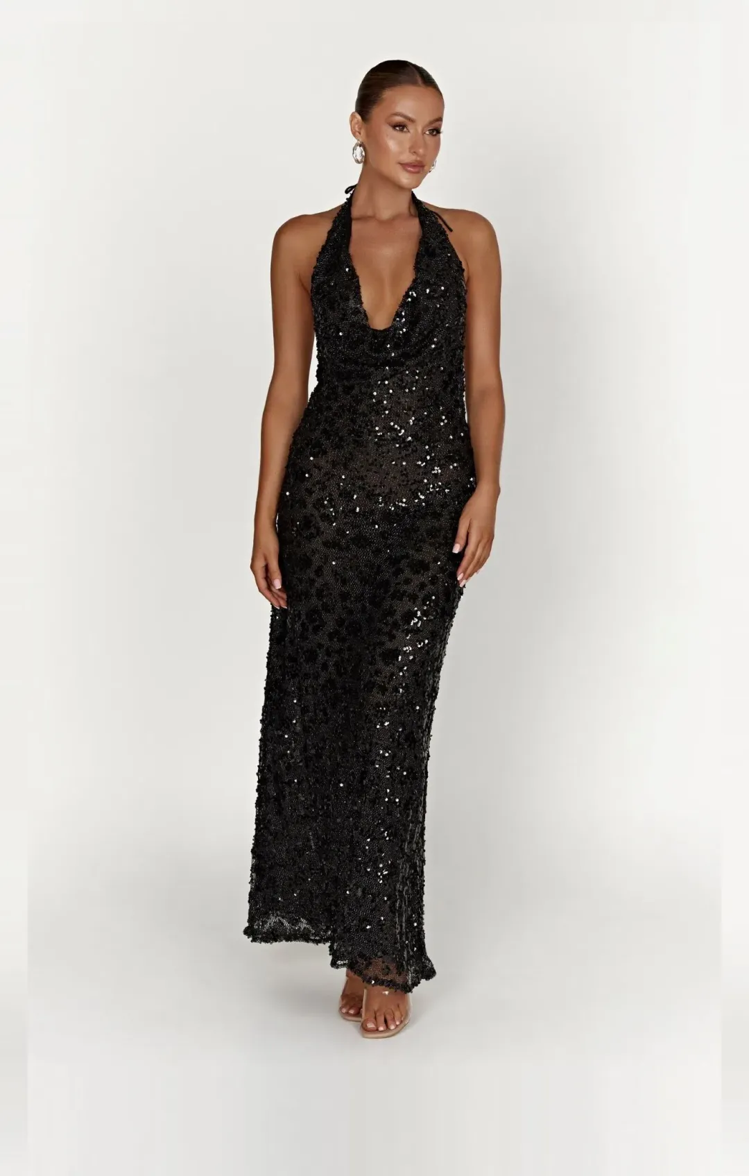 Meshki Nicola Plunge Neck Sequin Maxi Black Size M/AU 10 for rent on The Volte - main image