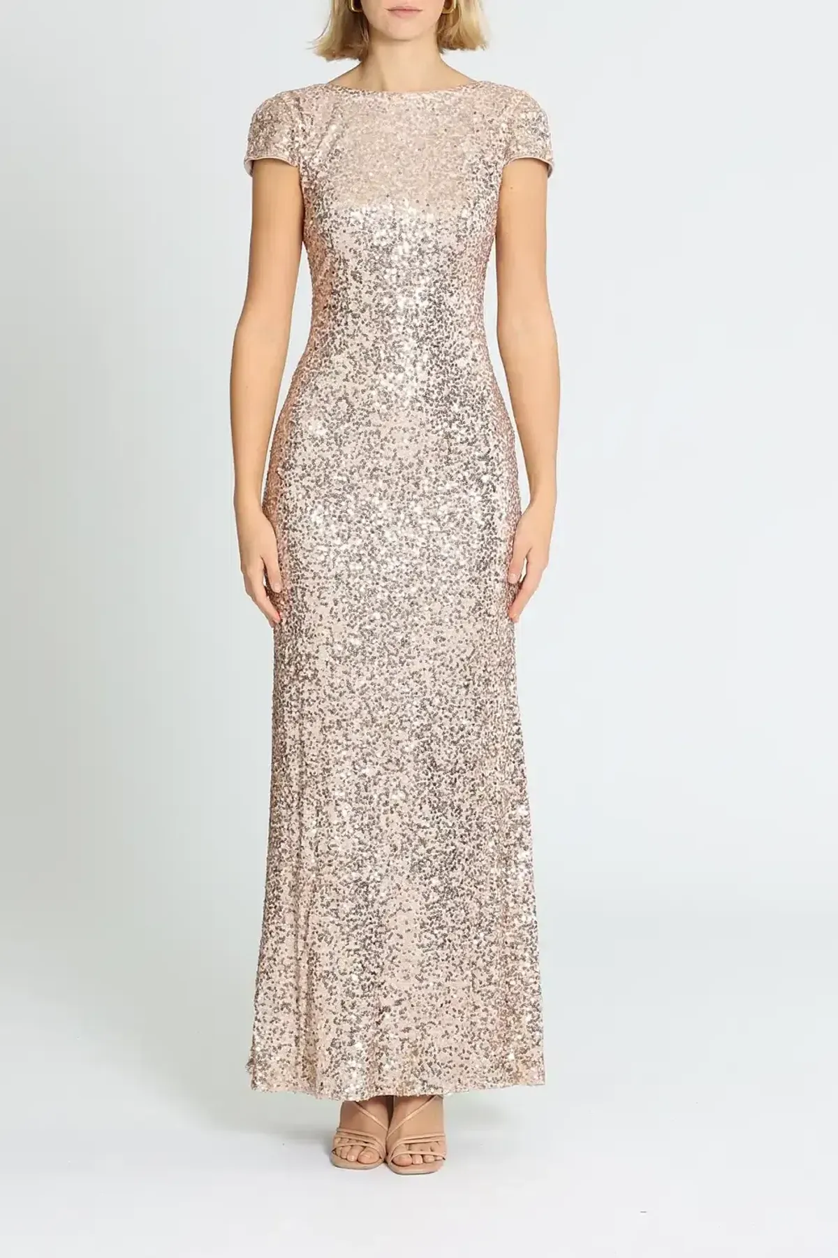 Badgley Mischka Sequin Cowl Back Gown Blush Size 18 - Image 1