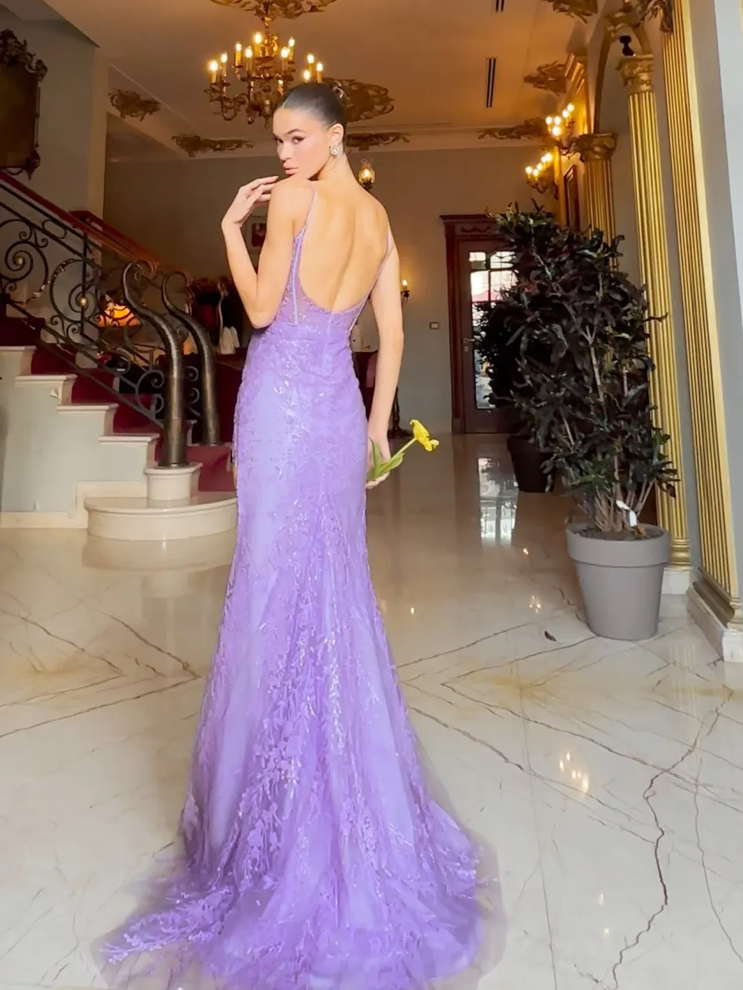 Tina Holly TE215 Lace Applique Maxi Gown Lilac Size 8 for rent on The Volte - main image