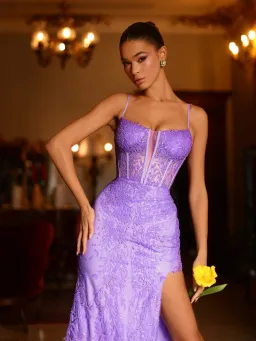 Tina Holly TE215 Lace Applique Maxi Gown Lilac Size 8 for rent on The Volte - image 2