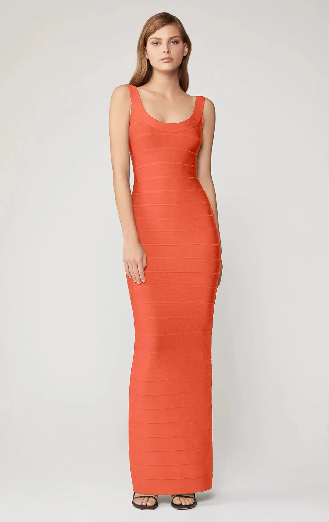 Herve Leger Round Neck Gown Coral Size XS / AU 6 for rent on The Volte - main image