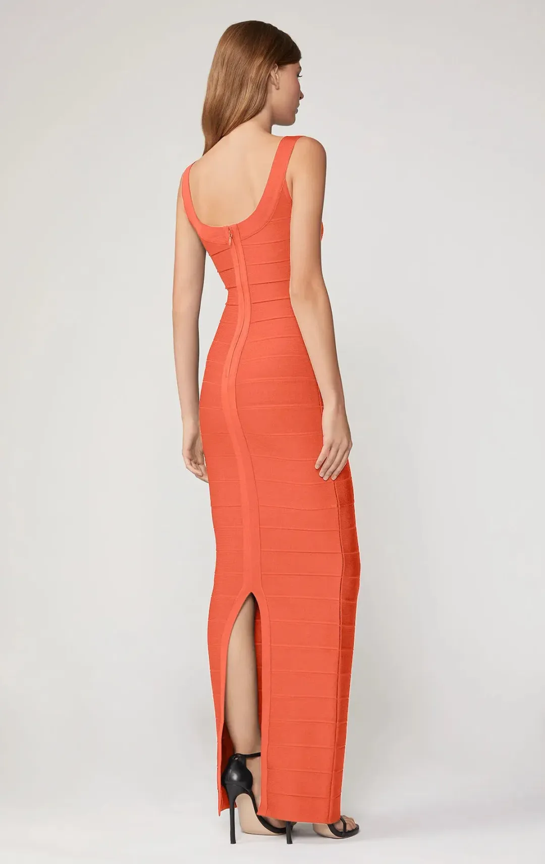 Herve Leger Round Neck Gown Coral Size XS / AU 6 for rent on The Volte - main image