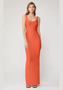 Herve Leger Round Neck Gown Coral Size XS / AU 6 for rent on The Volte - image 1