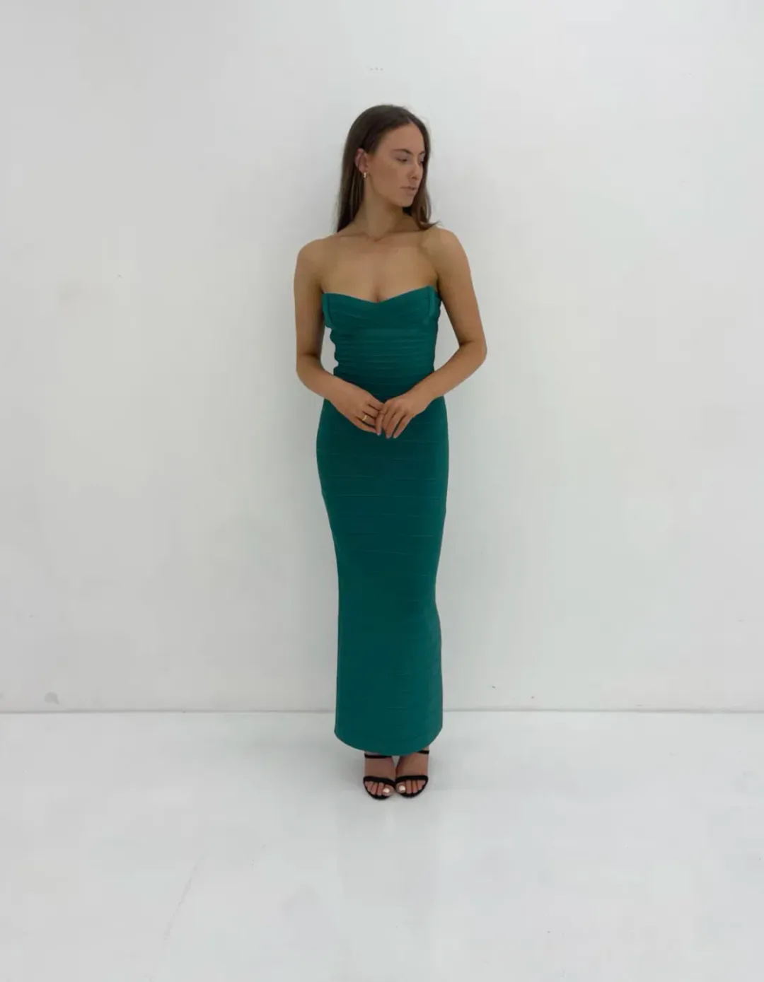 Herve Leger Strapless Gown Jade Size S / AU 8 for rent on The Volte - main image