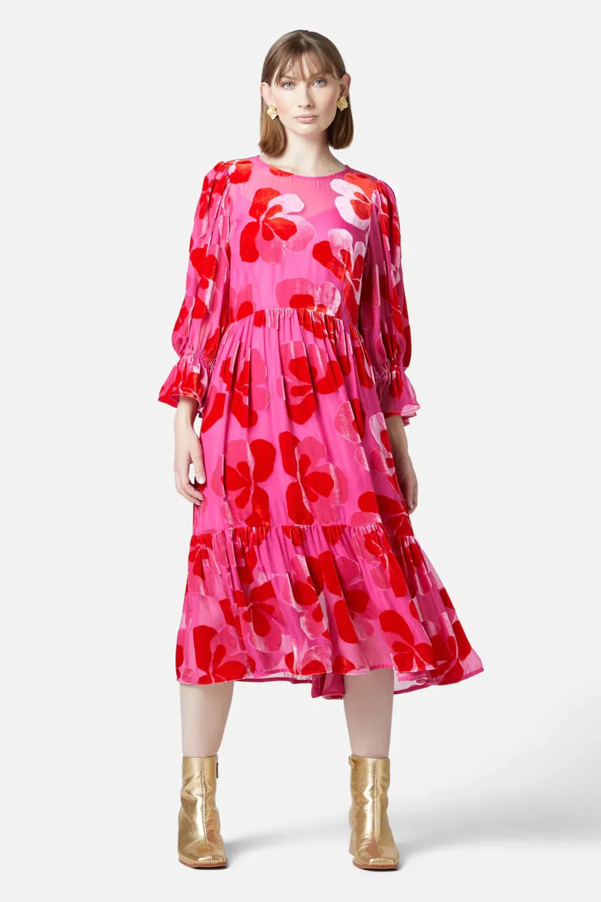 Gorman Pansy Devore Dress Maxi Pink Size AU 12 - Image 1