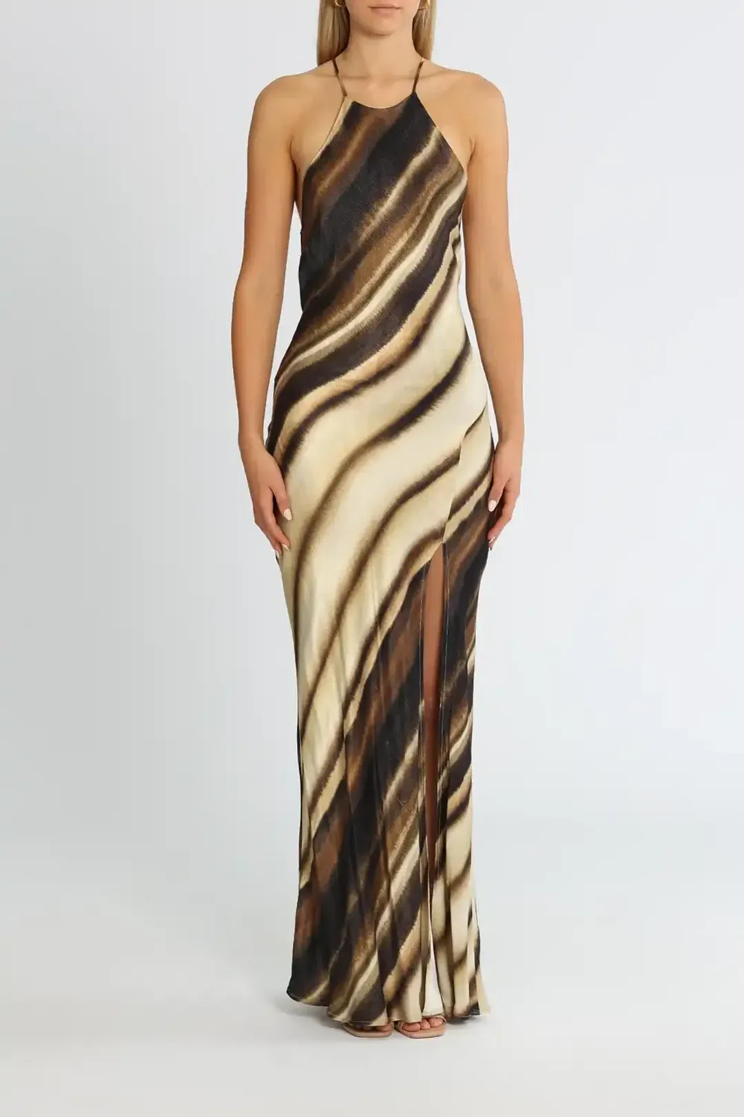 Bec & Bridge Watercolour Maxi Dress Brown/Cream Print Size 12 for rent on The Volte - main image