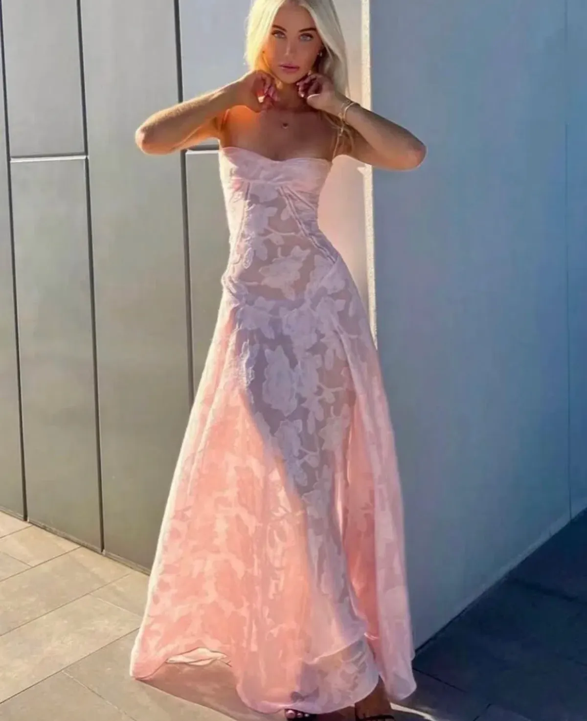 House Of Cb Seren Maxi Dress Soft Pink Size 8 - Image 5