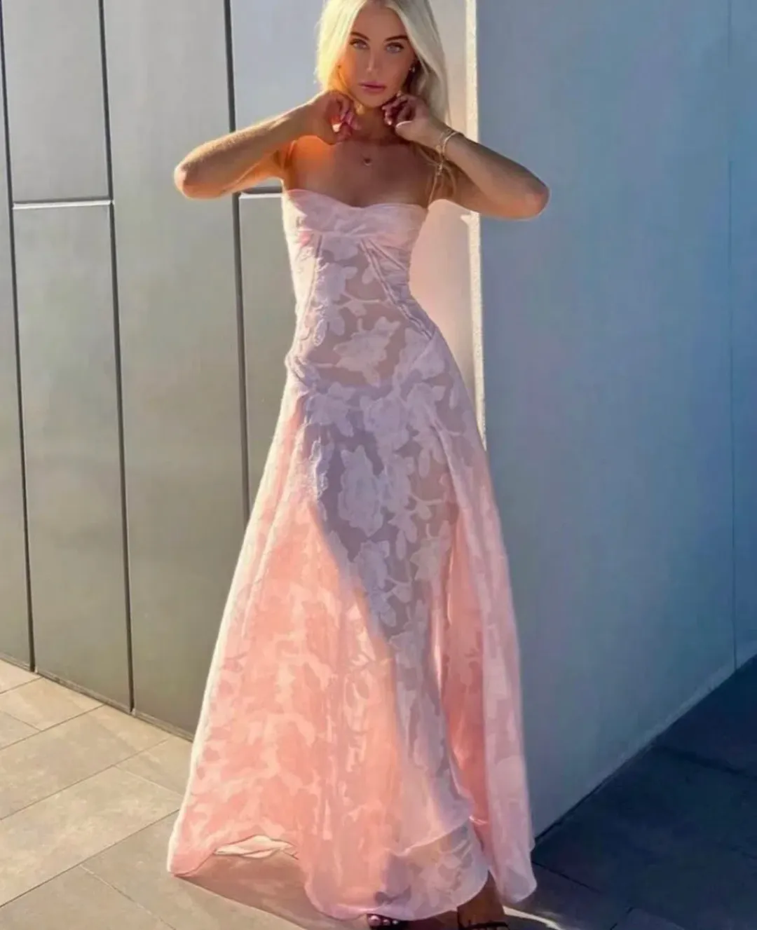 House Of Cb Seren Maxi Dress Soft Pink Size 10 for rent on The Volte - main image