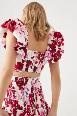 Aje Margot Bubble Frill Top and La Vie Bubble Mini Skirt Set Roses Of Provence Print Size 6 for rent on The Volte - image 3