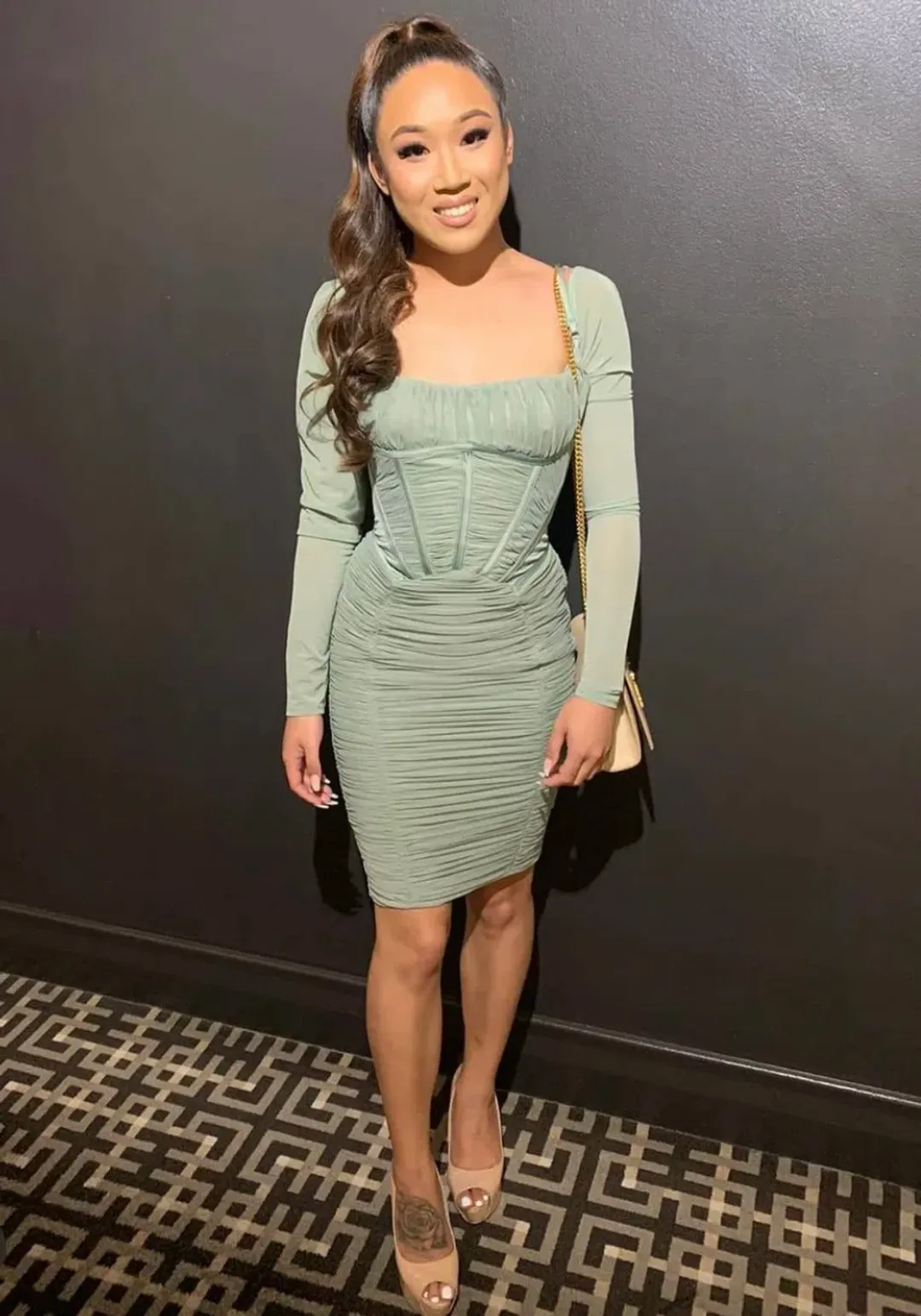 House Of CB Freyja Gathered Corset Dress Green Size XS / AU 6 for rent on The Volte - main image