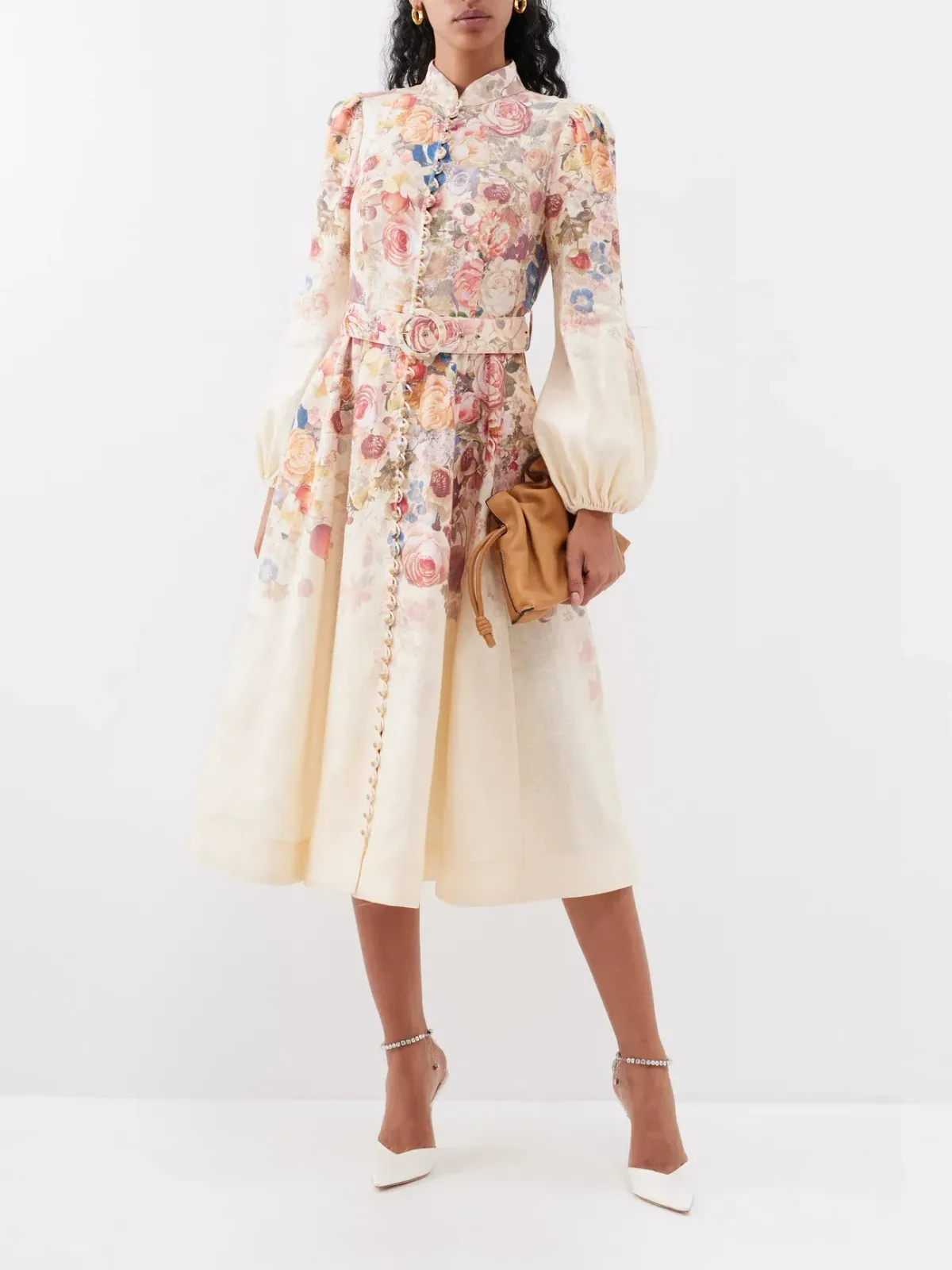 Zimmermann Luminosity Buttoned Midi Dress Morisot Cream Floral Print Size 2 / AU 12 - Image 2