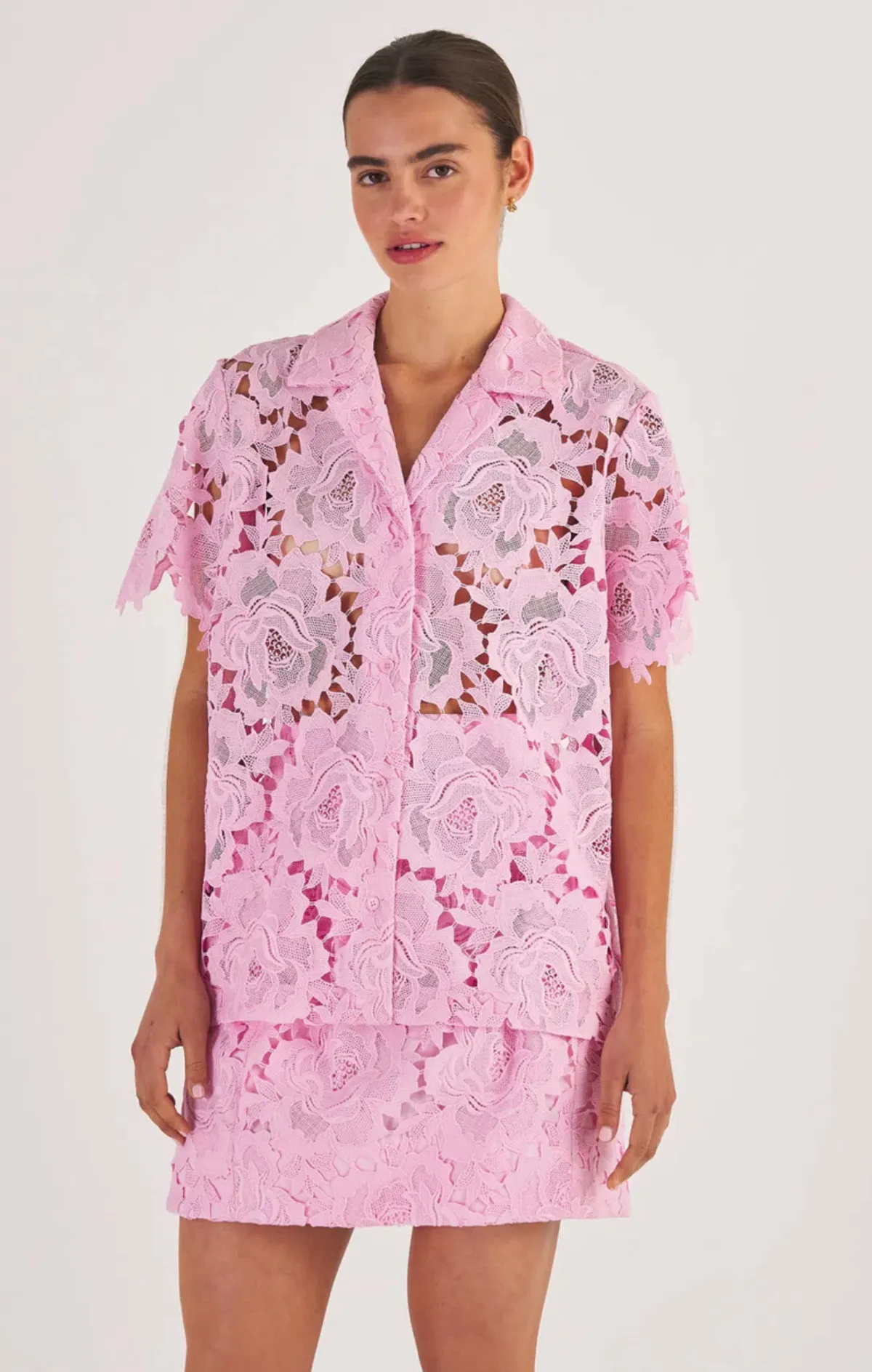 Oroton Lace Camp Shirt in Foxglove Pink in Size AU 8 - Image 1