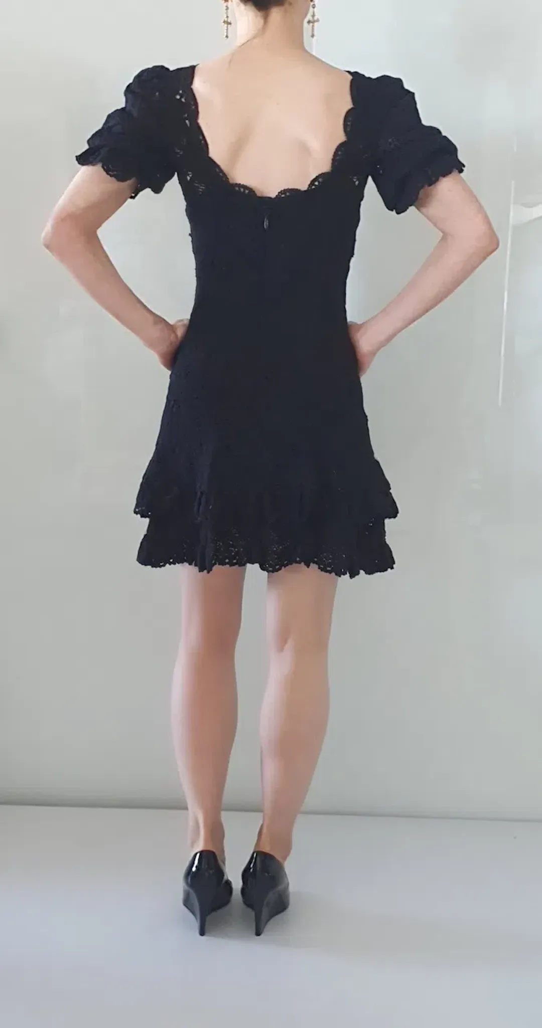 Jonathan Simkhai Crochet Lace Mini Dress Black Size 6 for rent on The Volte - main image