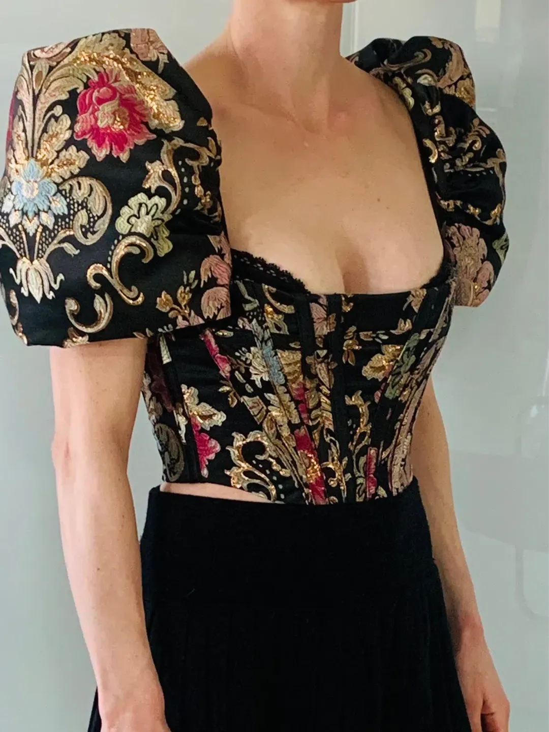 House CB Isabella Puff Sleeve Bustier Brocade Jacquard Size 6 for rent on The Volte - main image