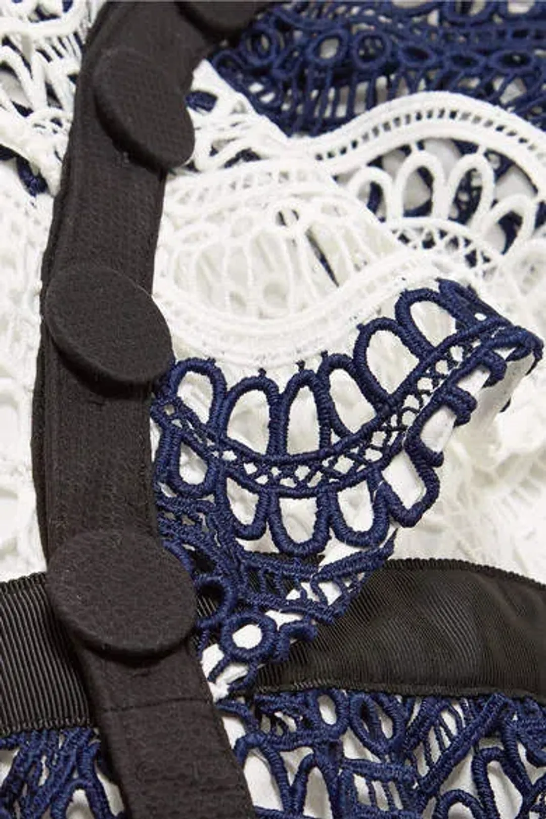 Self Portrait One Shoulder Striped Guipure Lace Mini Dress Navy/White Size 12 for rent on The Volte - main image