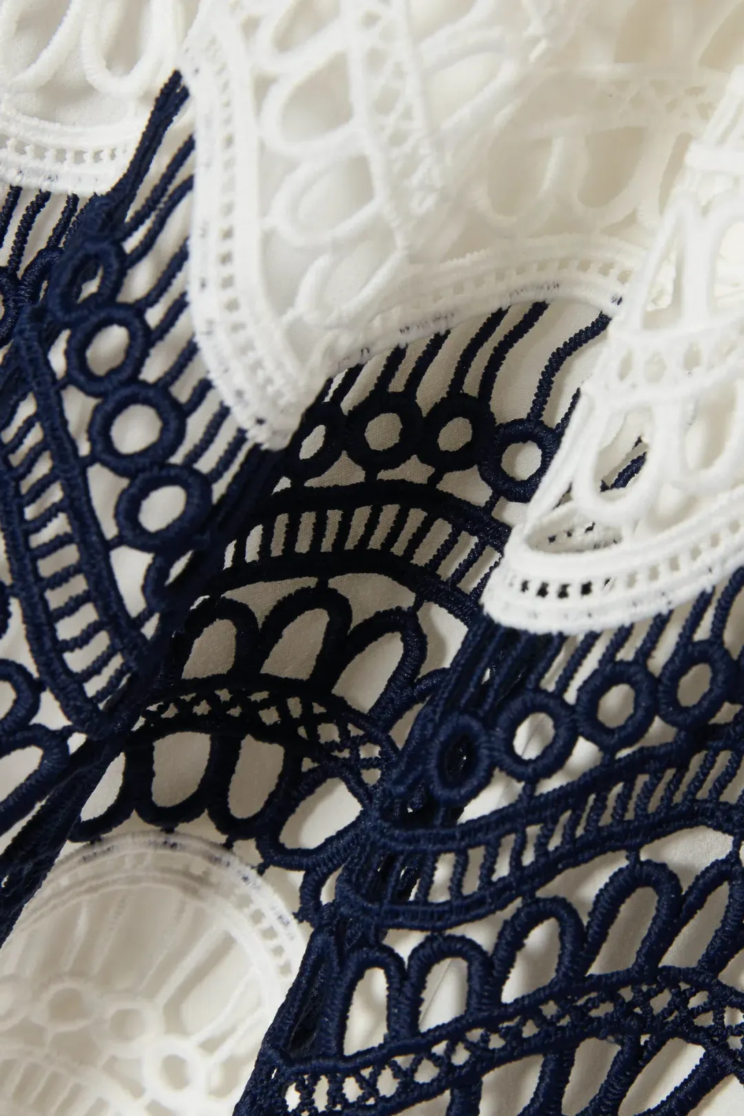 Self Portrait One Shoulder Striped Guipure Lace Mini Dress Navy/White Size 12 for rent on The Volte - main image