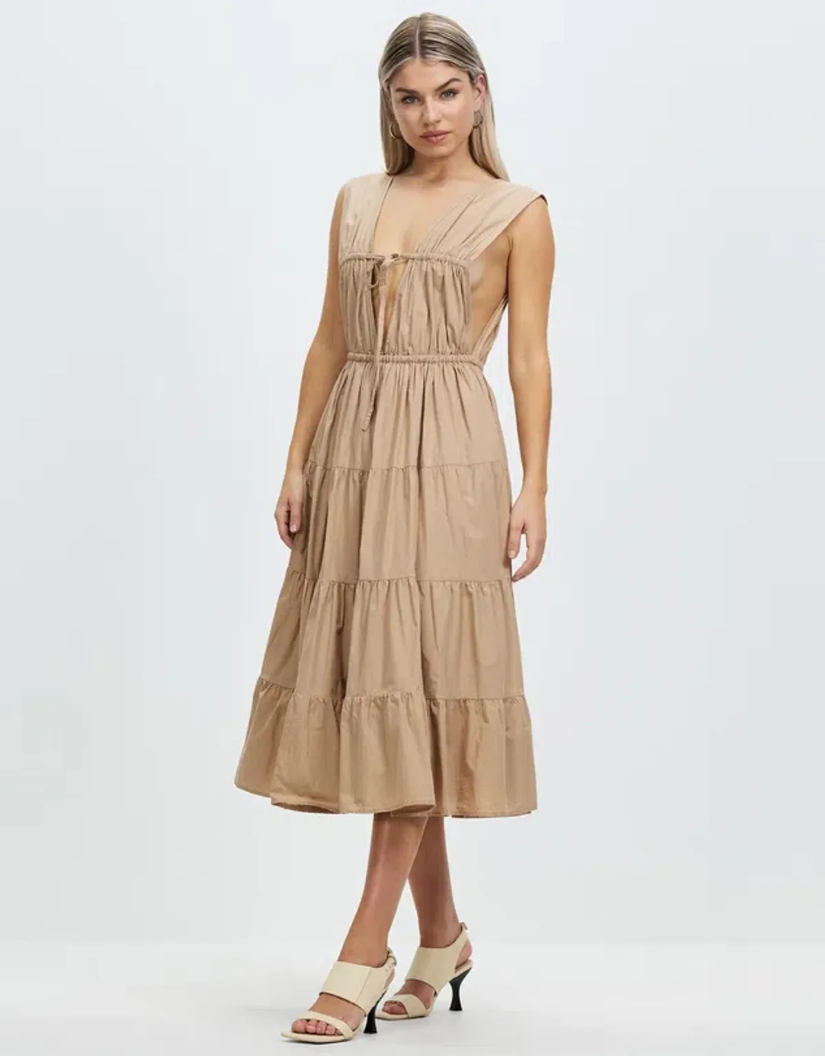 Palm Noosa Wish You Were Here Midi Dress Brown Size 12 for rent on The Volte - main image