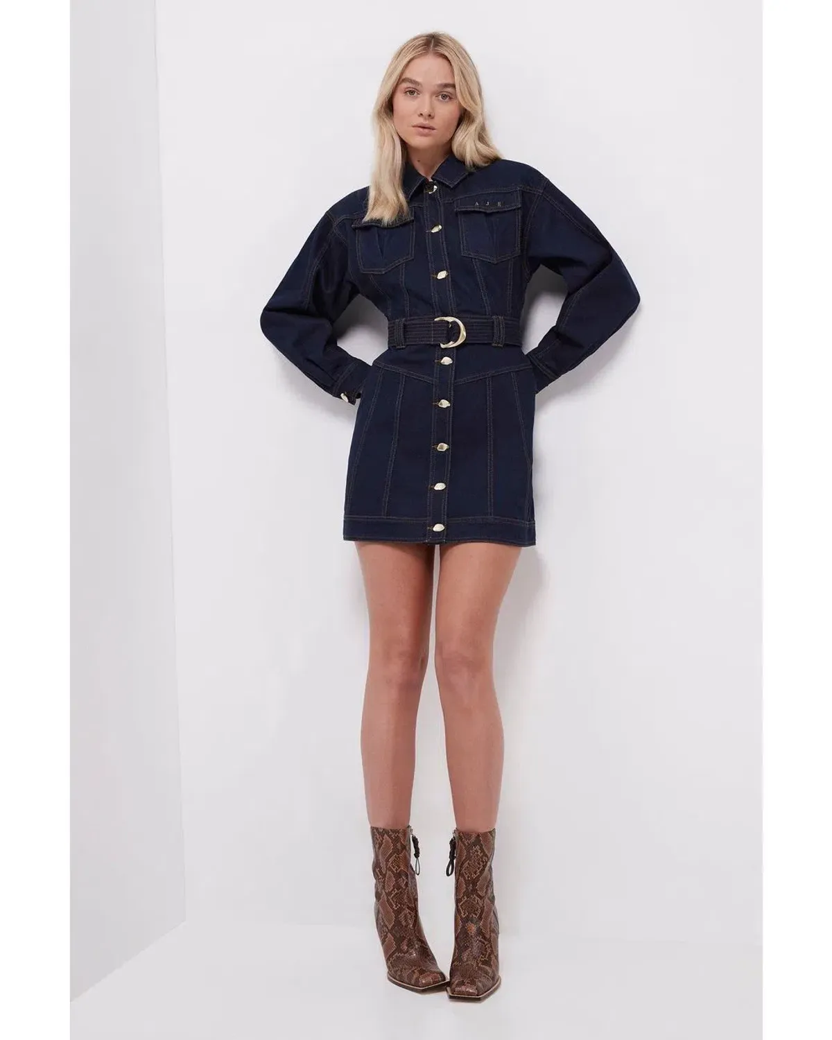 Aje Philia Belted Denim Mini Dress Blue Size 10 - Image 1