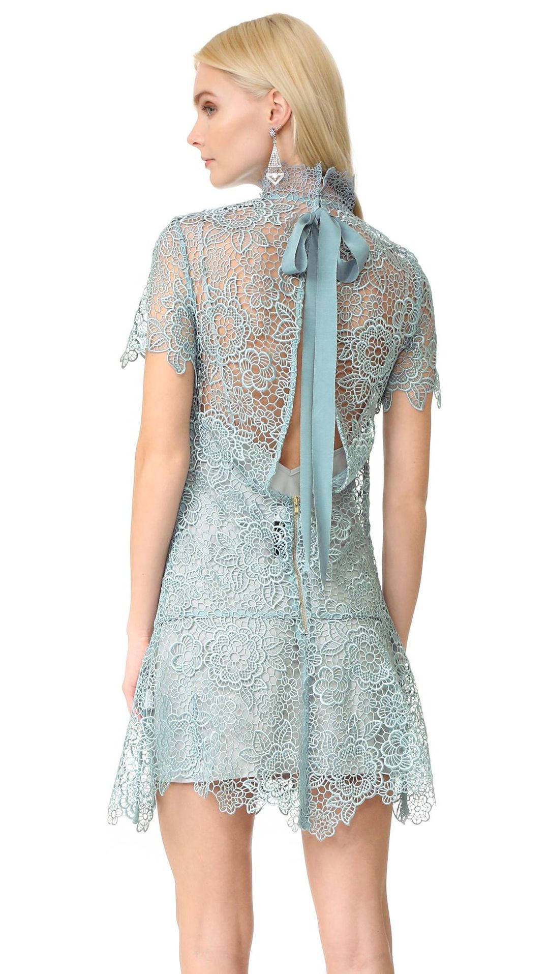 Self Portrait Peep Back Mini Dress - Icey Blue size 10 for rent on The Volte - main image