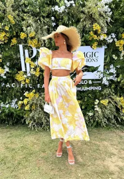 Leo Lin Simone Puff Top & Elina Skirt Set Jasmine Print in Sun Size 10 for rent on The Volte - image 1