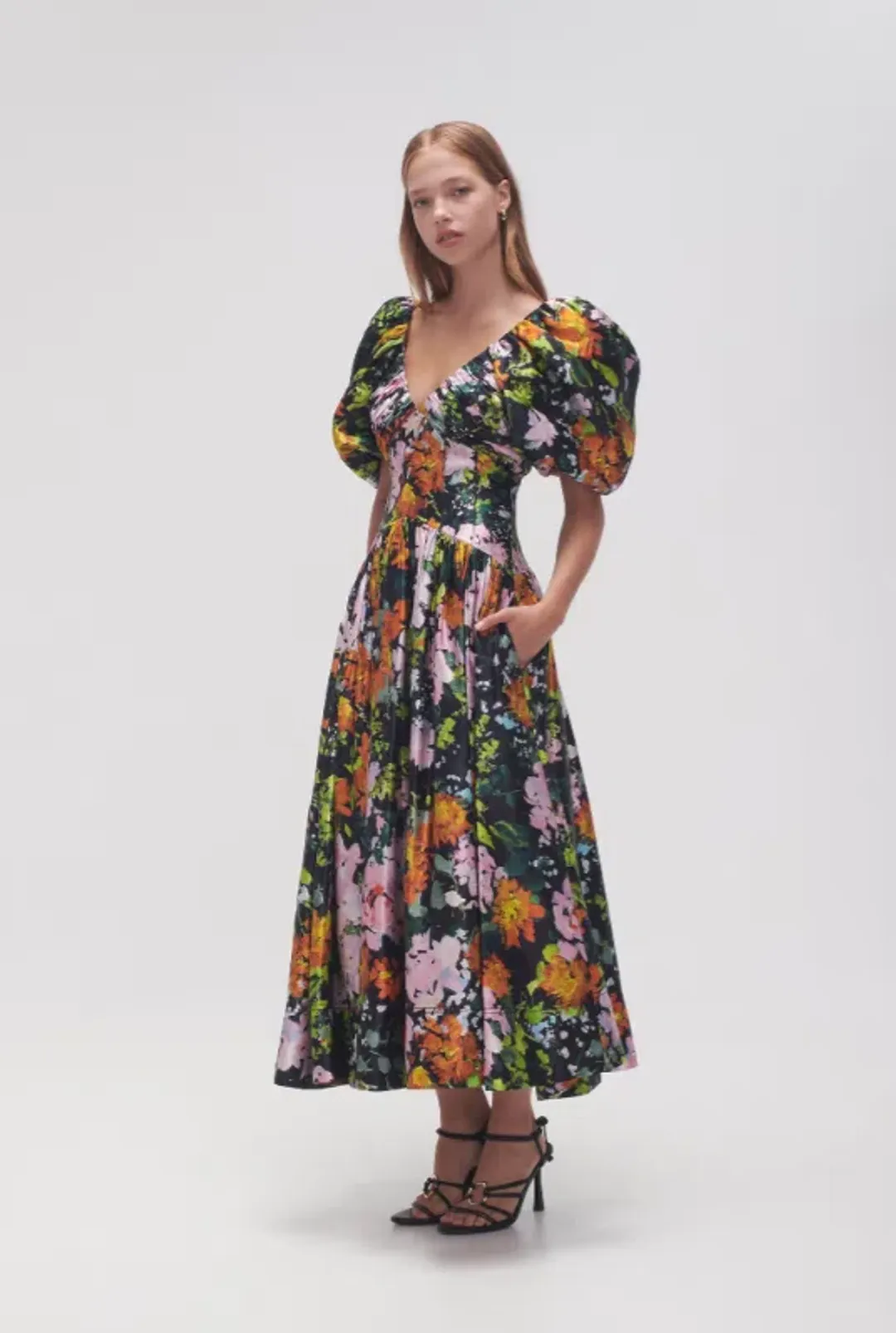 Aje Gabrielle Plunge Midi Dress Floral Size AU 8 for rent on The Volte - main image