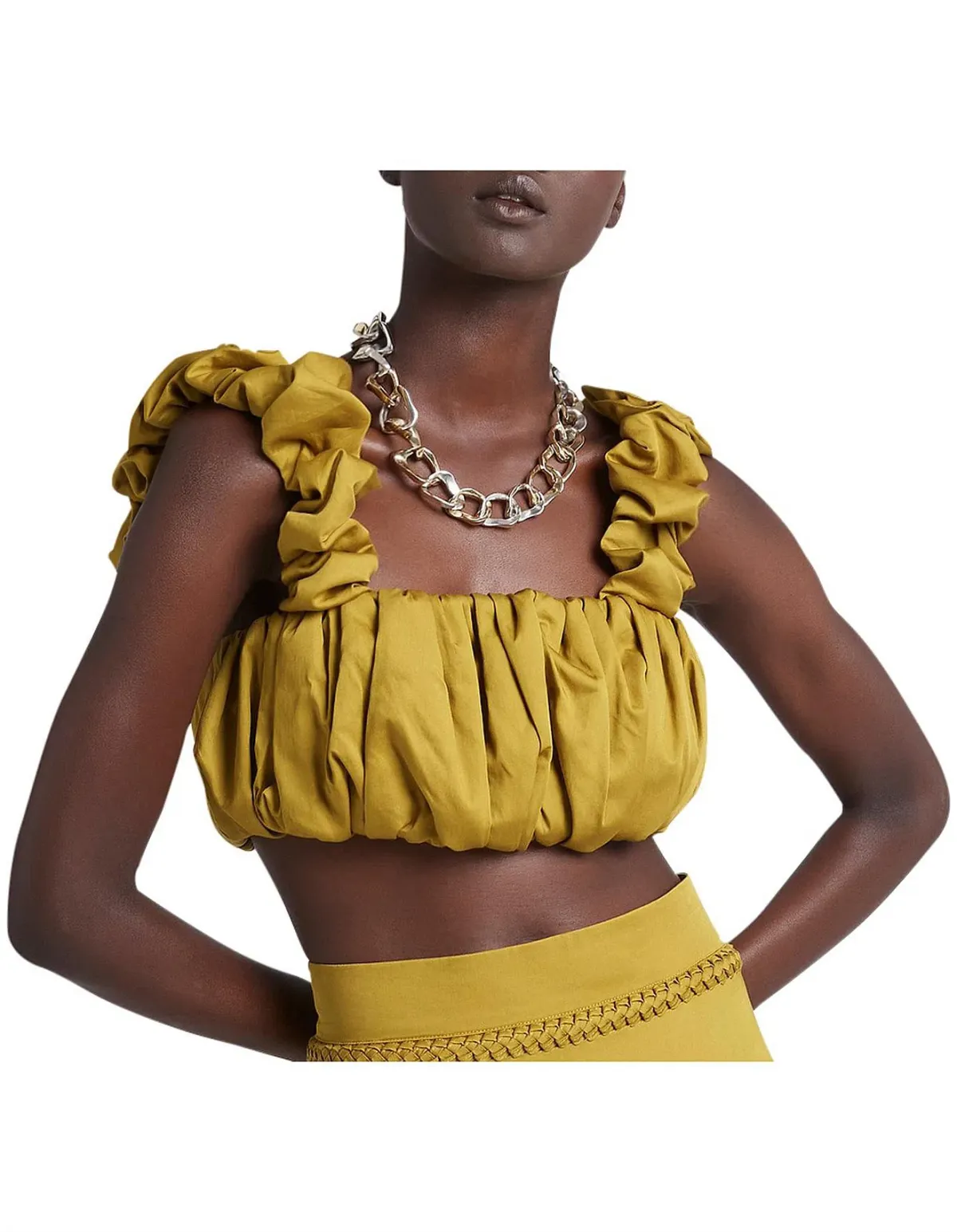 Aje Medina Ruched Cropped Top Yellow Size AU 12 - Image 2