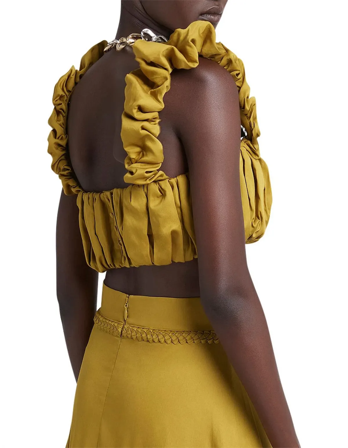 Aje Medina Ruched Cropped Top Yellow Size AU 12 - Image 3