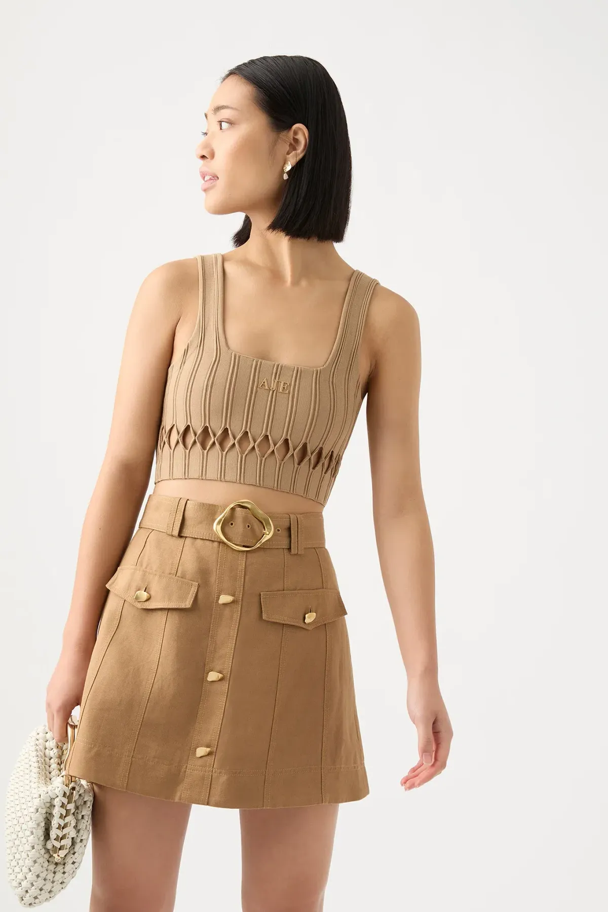 Aje Ney Diamond Cut Out Crop Top Brown Size AU 10 - Image 1