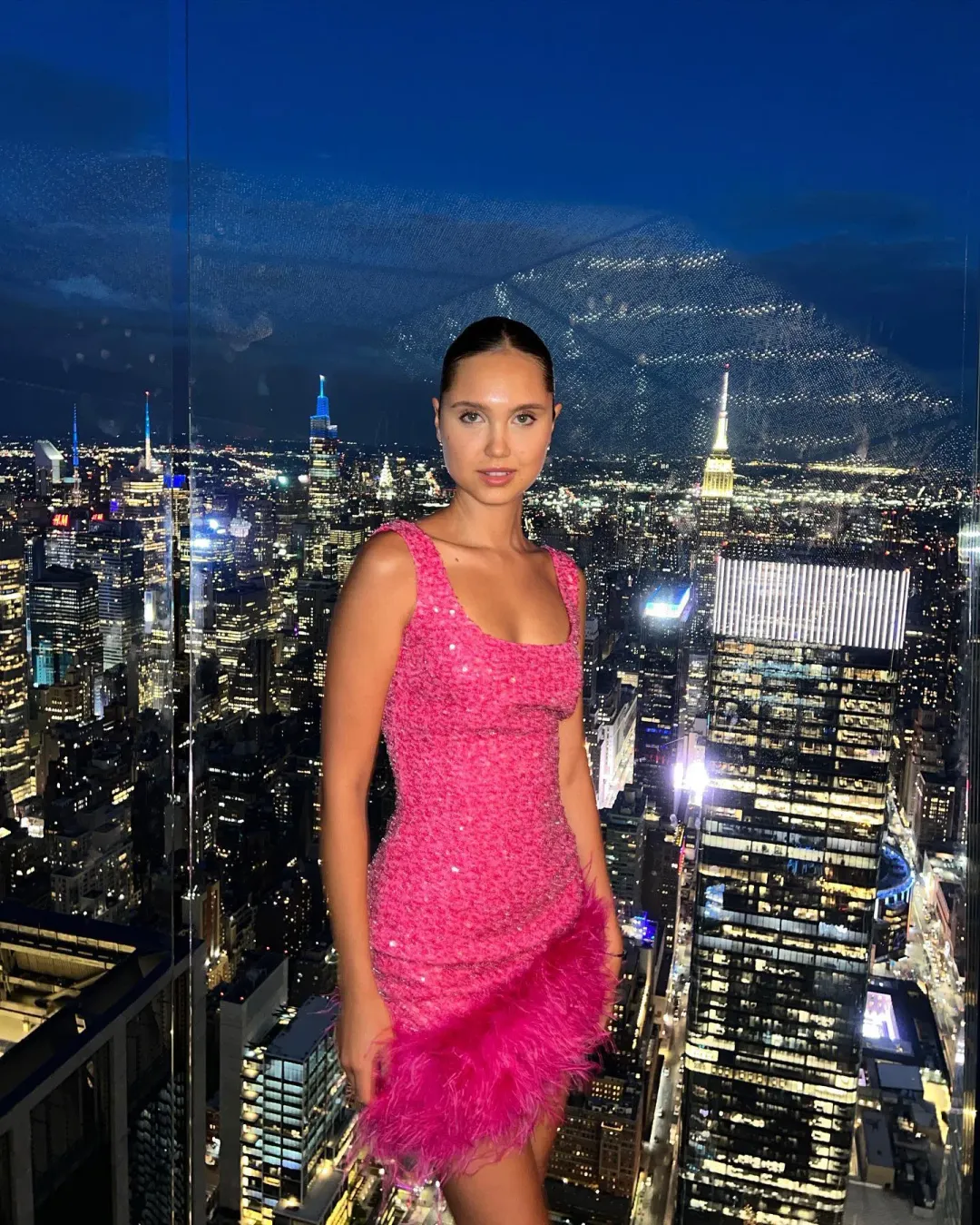 Nadine Merabi Evie Mini Dress Hot Pink Sequin Beadwork Size AU 8 for rent on The Volte - main image