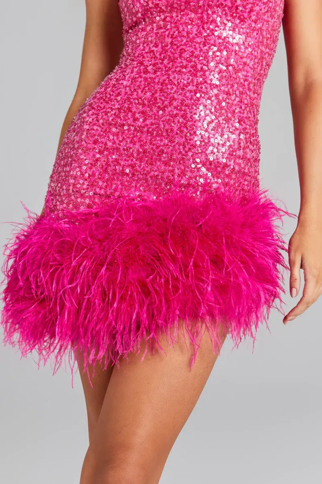 Nadine Merabi Evie Mini Dress Hot Pink Sequin Beadwork Size AU 8 for rent on The Volte - main image
