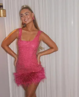 Nadine Merabi Evie Mini Dress Hot Pink Sequin Beadwork Size AU 8 for rent on The Volte - image 1