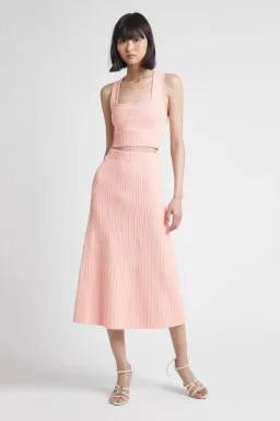 Aje Livadi Cut Out Knit Logo Crop Top and Frey Knit Midi Skirt Set Nude Pink Size S / AU 8 for rent on The Volte - image 1