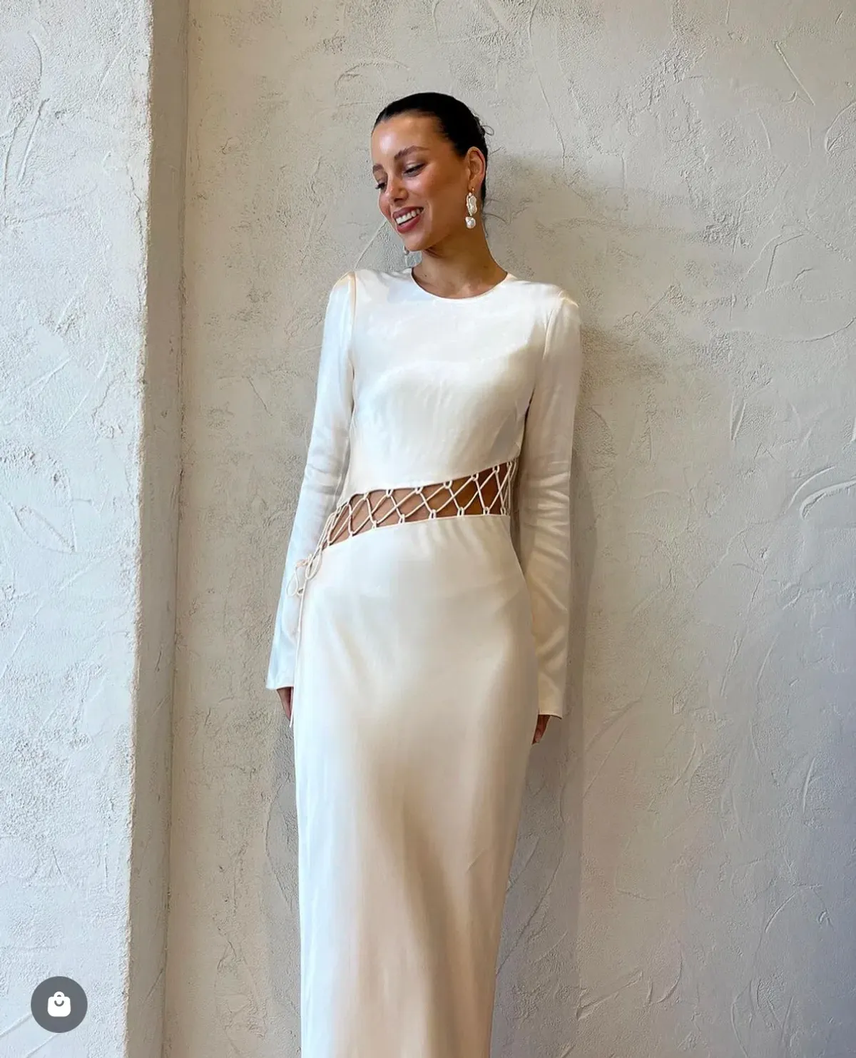 Shona Joy Arienzo Asymmetrical Lace Up Maxi Dress In Cream Size 6 - Image 2